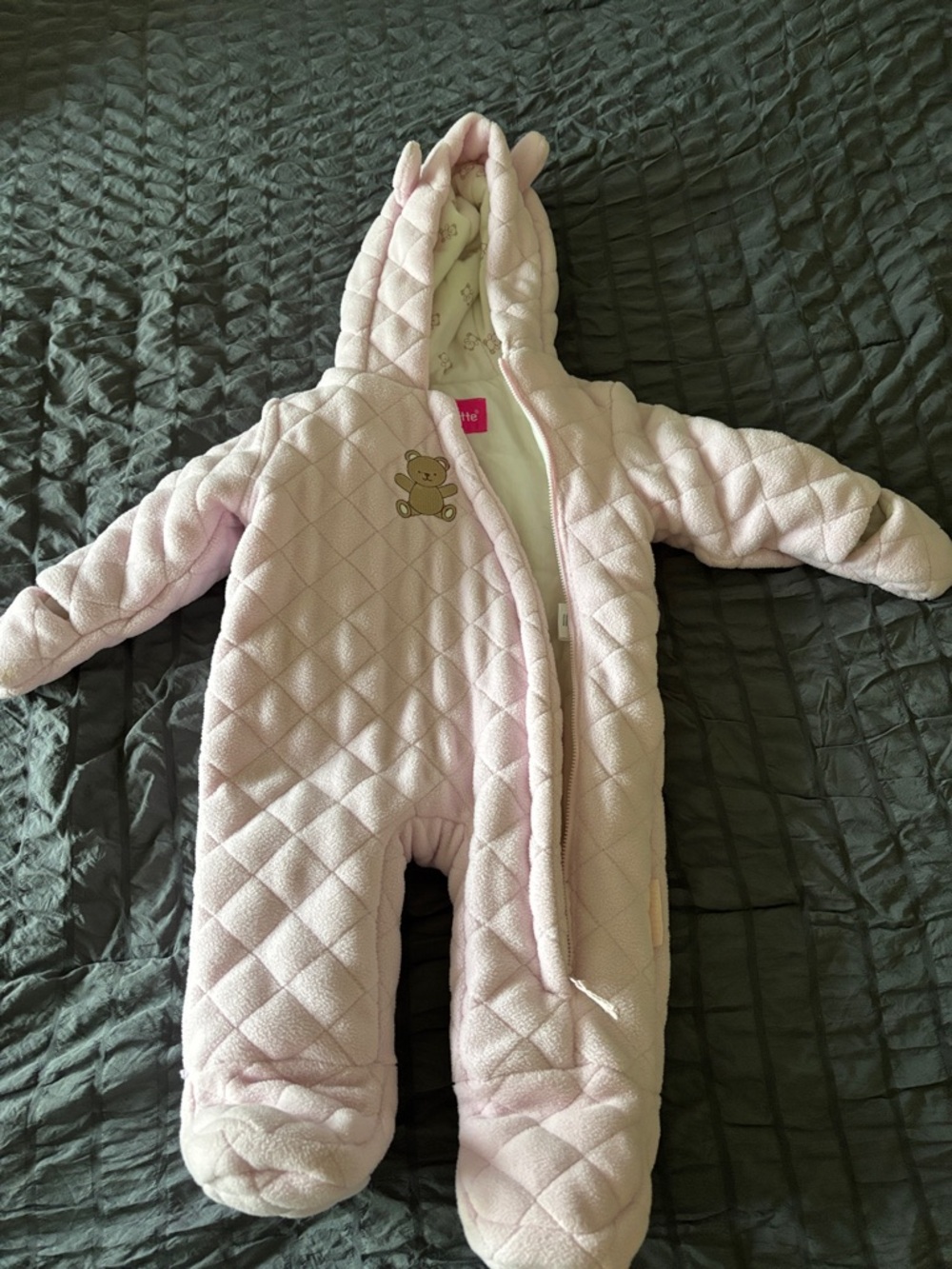 Quilted Baby One-Piece Footie with Hood - Light Pink